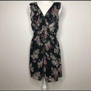 Needle & Thread floral ruffle deep v draped dress, size large